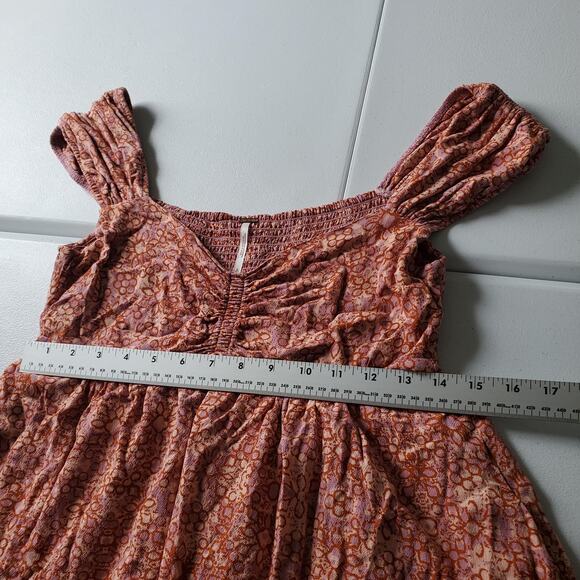 Free People Dress Womens Small Purple Pink Floral Boho Layered Milkmaid Whimsy - Picture 6 of 11